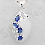 Bijuterii cu zirconii - Pandantiv argint oval zirconii albastre lacrima - PK2441
