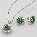 - Set argint cercei-pandant zircon verde si alb aspect aur alb - PK2070