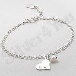 Bijuterii argint cu perle - Bratara argint cu inima, perla si mesaje "love" "peace" - PK2010