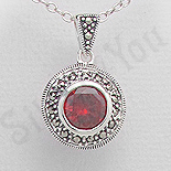 Cadouri de Craciun - Pandantiv argint rosu rotund marcasite zirconii - PK2356