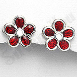 Bijuterii Indragostiti - Cercei argint floare petale rosii - PK1931