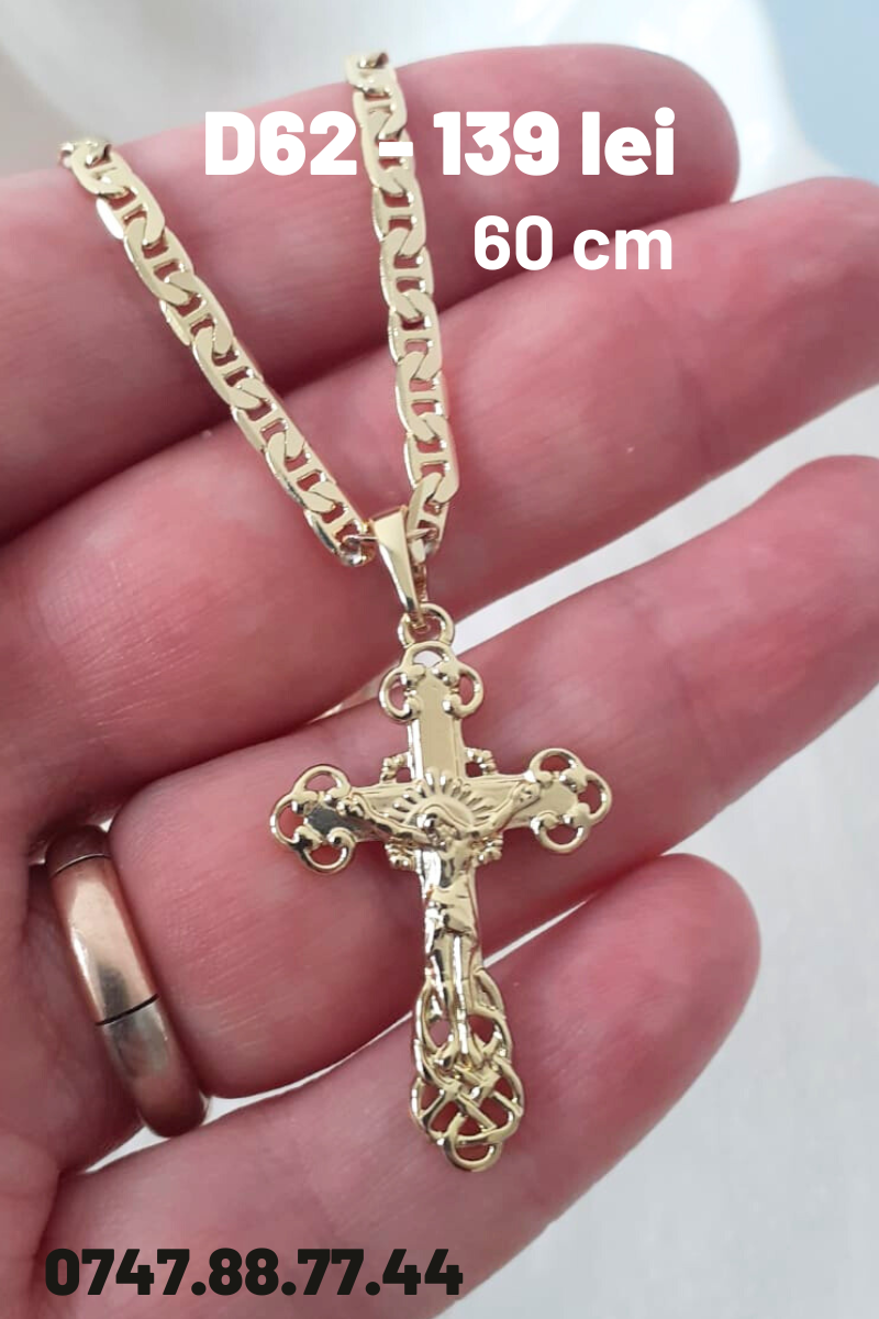 - Crucifix cu lant placat cu aur 60 cm - D620