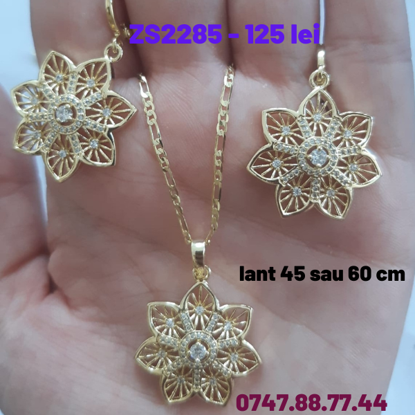 - Pandantiv cu lant in culoarea aurului 14K zirconii albe - ZS2285