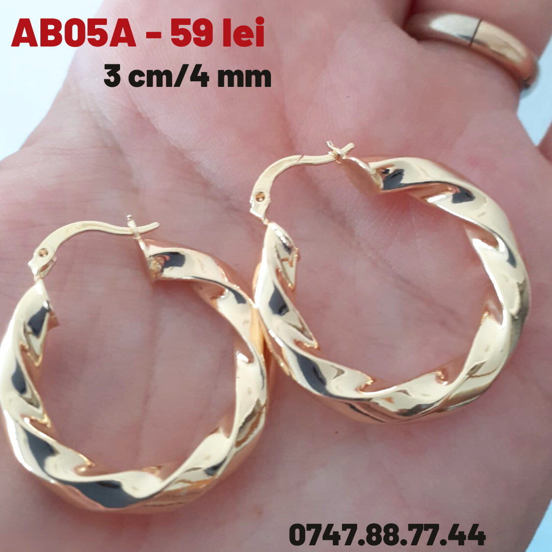 Cercei auriti cu aur de 18K - 3 cm - AB05A