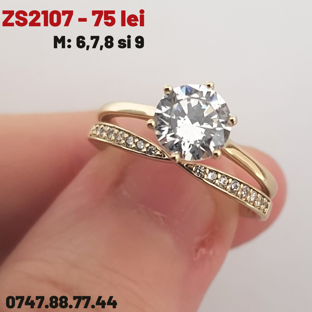 - Set 2 inele aurite cu aur de 14K si zirconii albe. - ZS2107