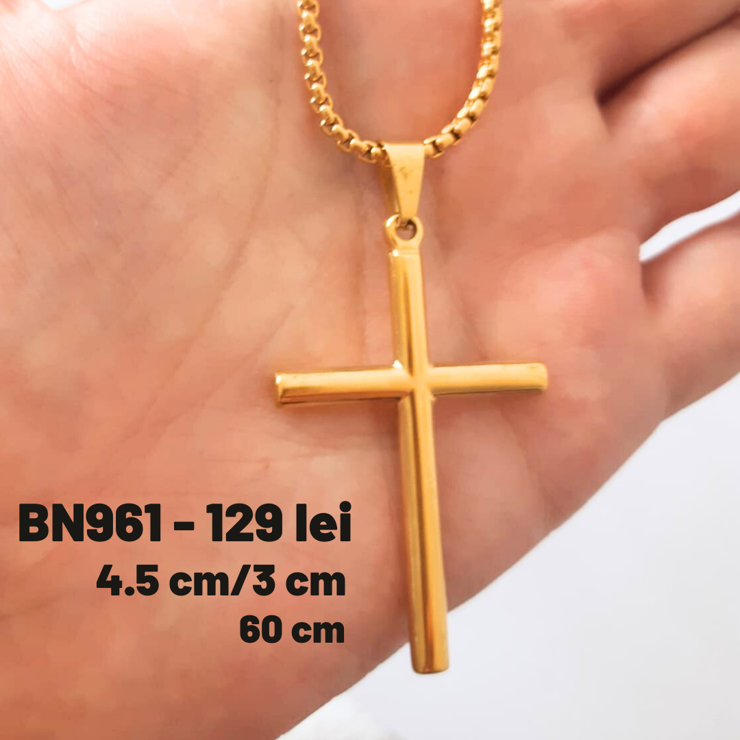 - Lant si crucifix inox aurit - 60 cm - BN961