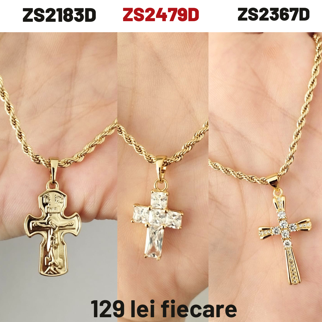 - Crucifix cu lant in culoarea aurului 14K - ZS2183D