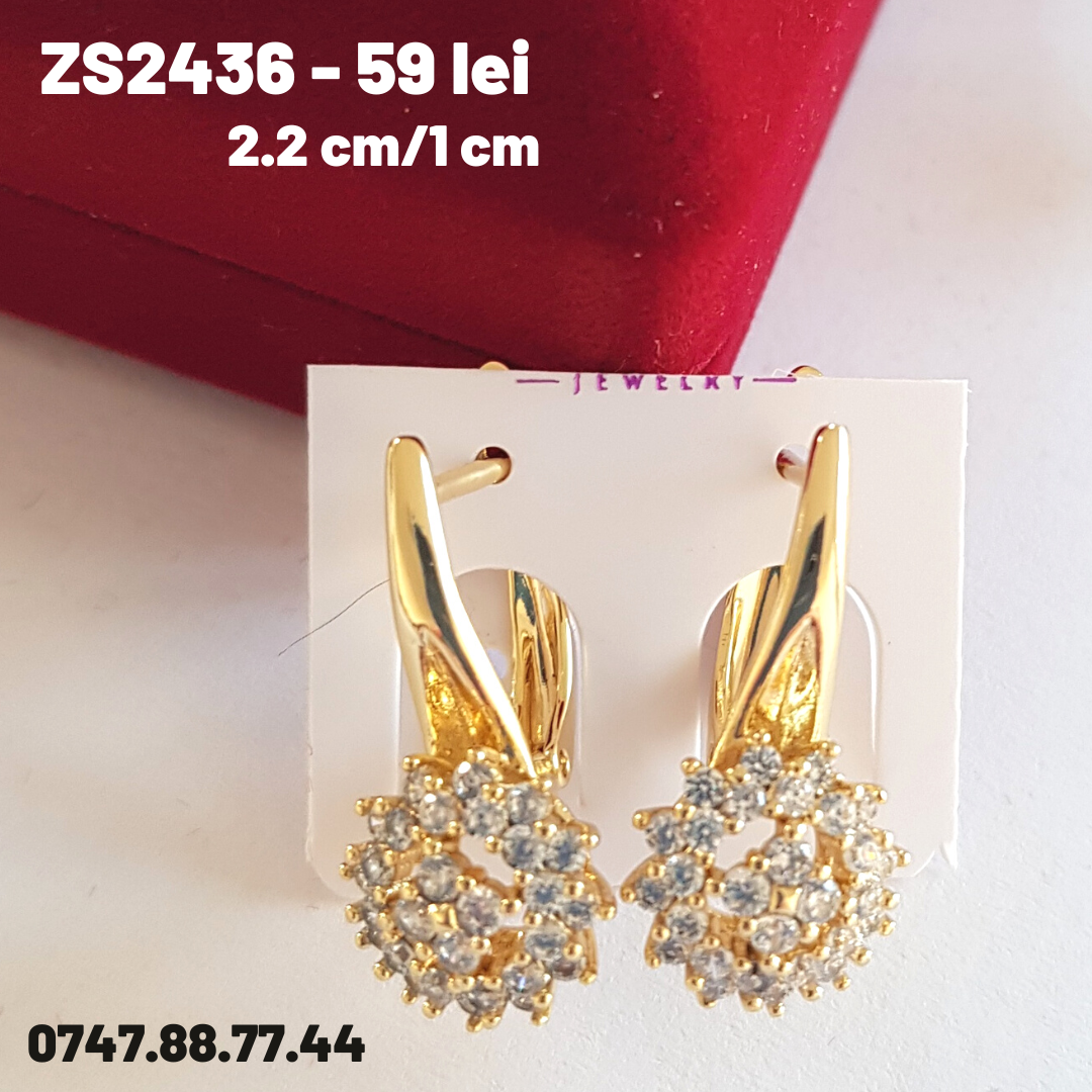 Cercei in culoarea aurului zirconii albe 14K  - 2.2 cm - ZS2436