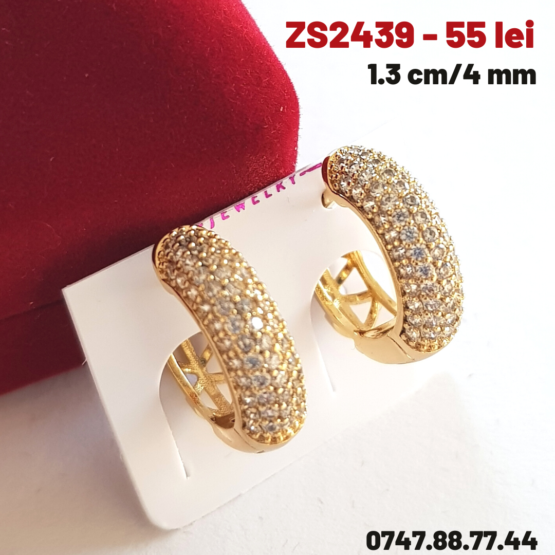 - Cercei in culoarea aurului zirconii albe 14K  - 1.3 cm - ZS2439