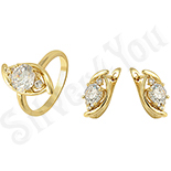 Cadouri Femei - Set inel si cercei in culoarea aurului 14K zirconii albe - ZS1362