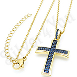 Cadouri Femei - Crucifix aurit cu aur de 14K si zirconii albastre - BN414