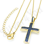 - Crucifix aurit cu aur de 14K si zirconii albastre - BN414