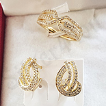 Bijuterii Inox - Set inel si cercei in culoarea aurului 14K zirconii albe - ZS1503