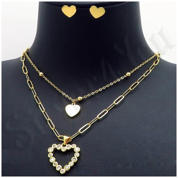 Bijuterii in Culoarea Aur 14K - Set Cercei si Colier cu Pandantiv aurite cu aur de 14K - ZS1966