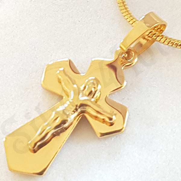 Pandantive crucifix - Crucifix inox aurit cu lant inclus - PK809A