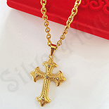 Pandantive crucifix - Cruce inox aurit floare de crin si lant inclus - PK6032A