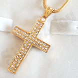 Bijuterii Inox Dama - Cruce inox aurit cu zirconii albe - PK6035A