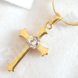 Pandantive crucifix - Cruce inox aurit cu zircon alb - LR111A