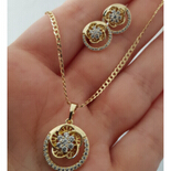 Bijuterii Inox Dama - Set cercei, pandantiv si lant in culoarea aurului 14K - ZS2198