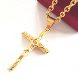 Cruce si lant din inox placat cu aur - 6 cm - BN753