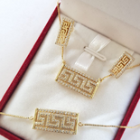 Bijuterii Inox Dama - Set Cercei + Colier + Bratara cu zirconii albe culoarea aurului 14K - ZS2284