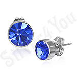 CERCEI - Cercei inox rotunzi cu piatra rotunda albastra 7 mm - PK1767