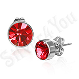 CERCEI - Cercei inox rotunzi cu piatra rotunda rosie 7mm - PK1771