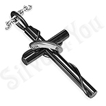 Pandantive crucifix - Pandantiv inox cruce neagra si inel gri - PK1808