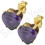 Bijuterii Inox Dama - Cercei inox auriti cu piatra inima mov/ 8 mm - BR6462