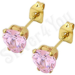 Bijuterii Inox Dama - Cercei inox auriti cu piatra inima roz/ 5 mm - BR6457
