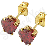 Bijuterii Inox Dama - Cercei inox auriti cu piatra inima rosie/ 5 mm - BR6456
