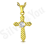 Pandantive crucifix - Cruce in culoarea aurului cu zircon alb - LR108