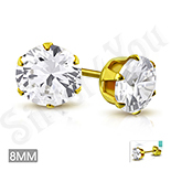 CERCEI - Cercei inox aurit cu zircon alb/8 mm - LR121