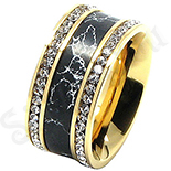 INELE - Inel inox aurit cu zirconii albe si ceramica negra - LR224
