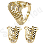 Bijuterii in Culoarea Aur 14K - Set Cercei si Inel - ZS208