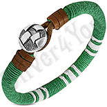 Bijuterii Inox - Bratara piele si siret verde cu alb - PK6080