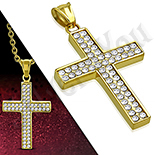 Pandantive crucifix - Cruce inox aurit cu zirconii albe - PK6035