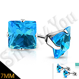 Bijuterii Inox Dama - Cercei inox cu zircon bleu/7 mm - PK6058