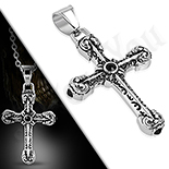 Pandantive crucifix - Cruce inox cu model si zirconiu negru - LR406