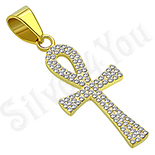 Pandantive crucifix - Pandantiv inox cruce egipteana  cu zirconii - LR456