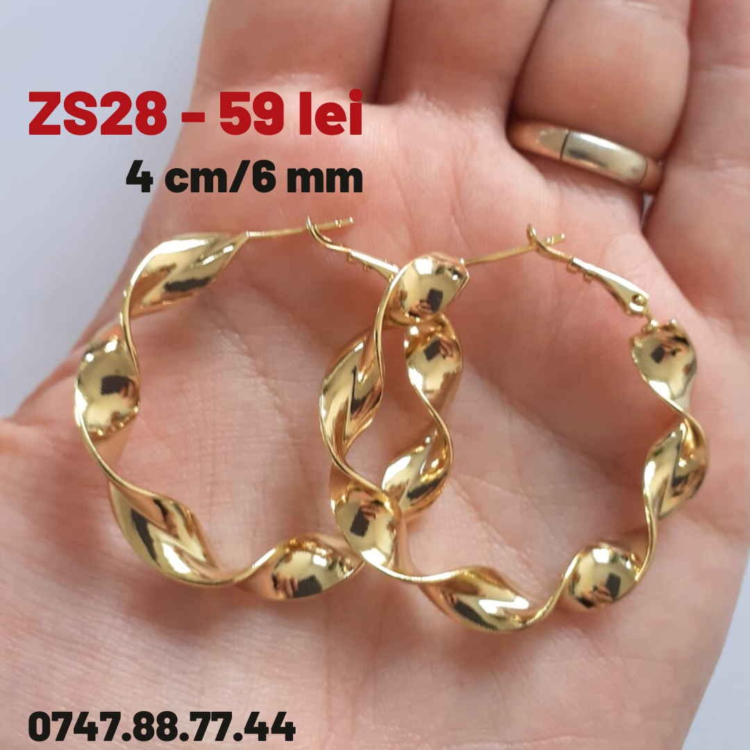 - Cercei in culoarea aurului 14K zirconii albe - 4 cm - ZS28